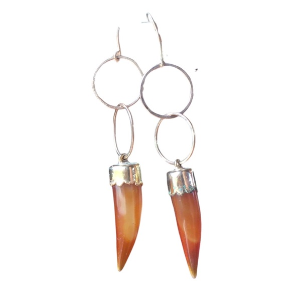 Beautiful Horn Shaped Carnelian Earrings - Picture 4 of 8